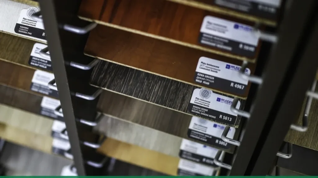 Wood flooring samples arranged for choosing bathroom flooring