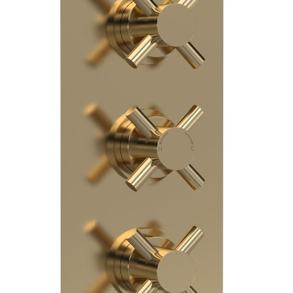 Hudson Reed Tec Brushed Brass Crosshead Triple Thermostatic Shower Valve With Diverter KRI8023